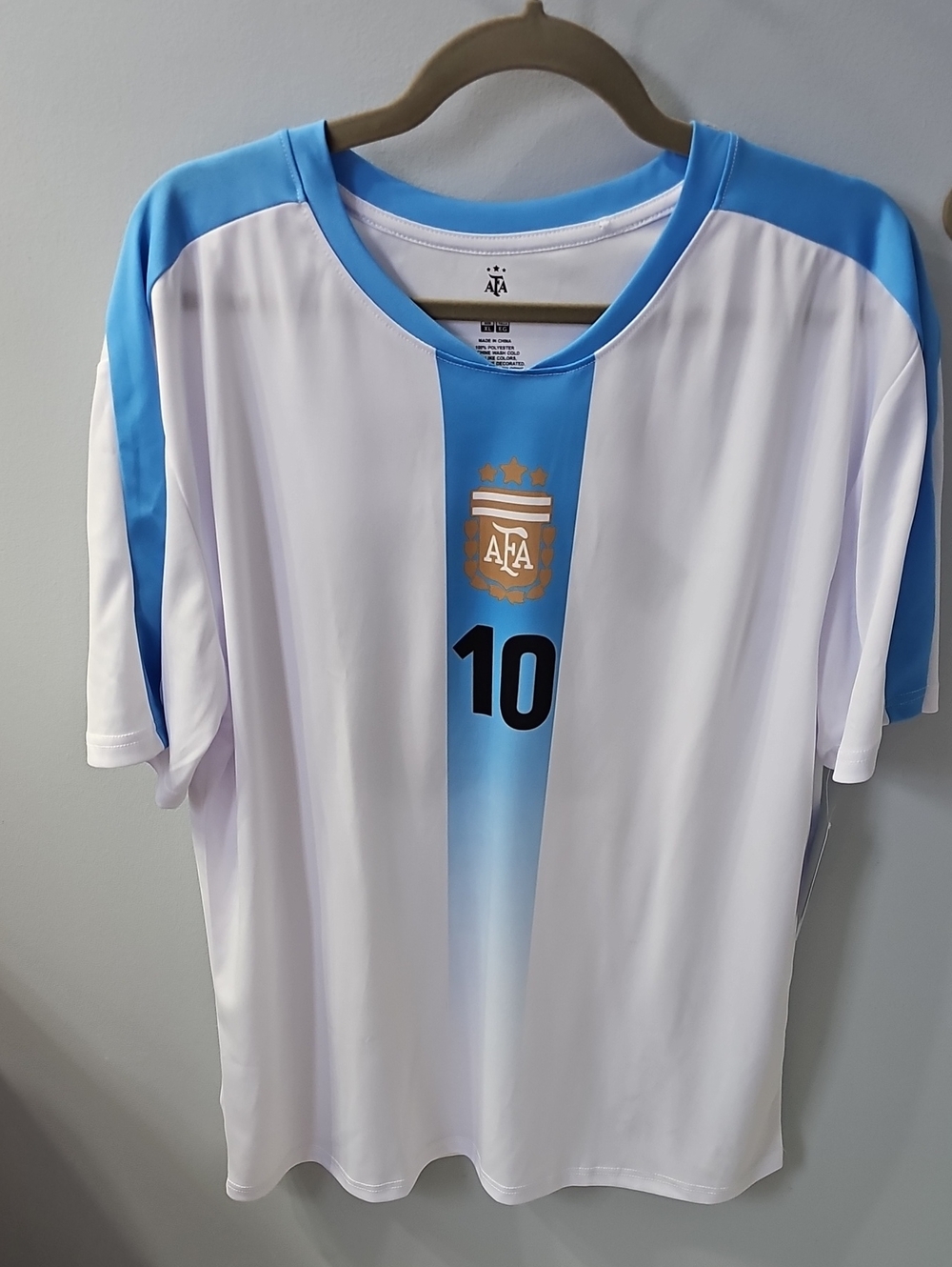 Messi #10 Argentina Official Product Soccer Jersey White Blue Men’s XL